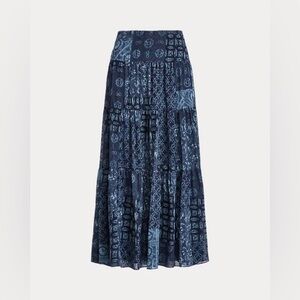 Lauren Ralph Lauren Navy Geo-Print Crinkle Skirt